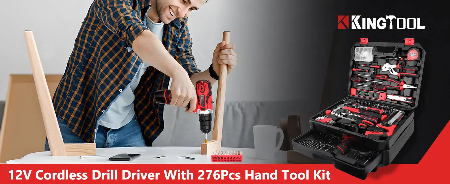 Detachable sliding drawer with cordless drill and organised bits